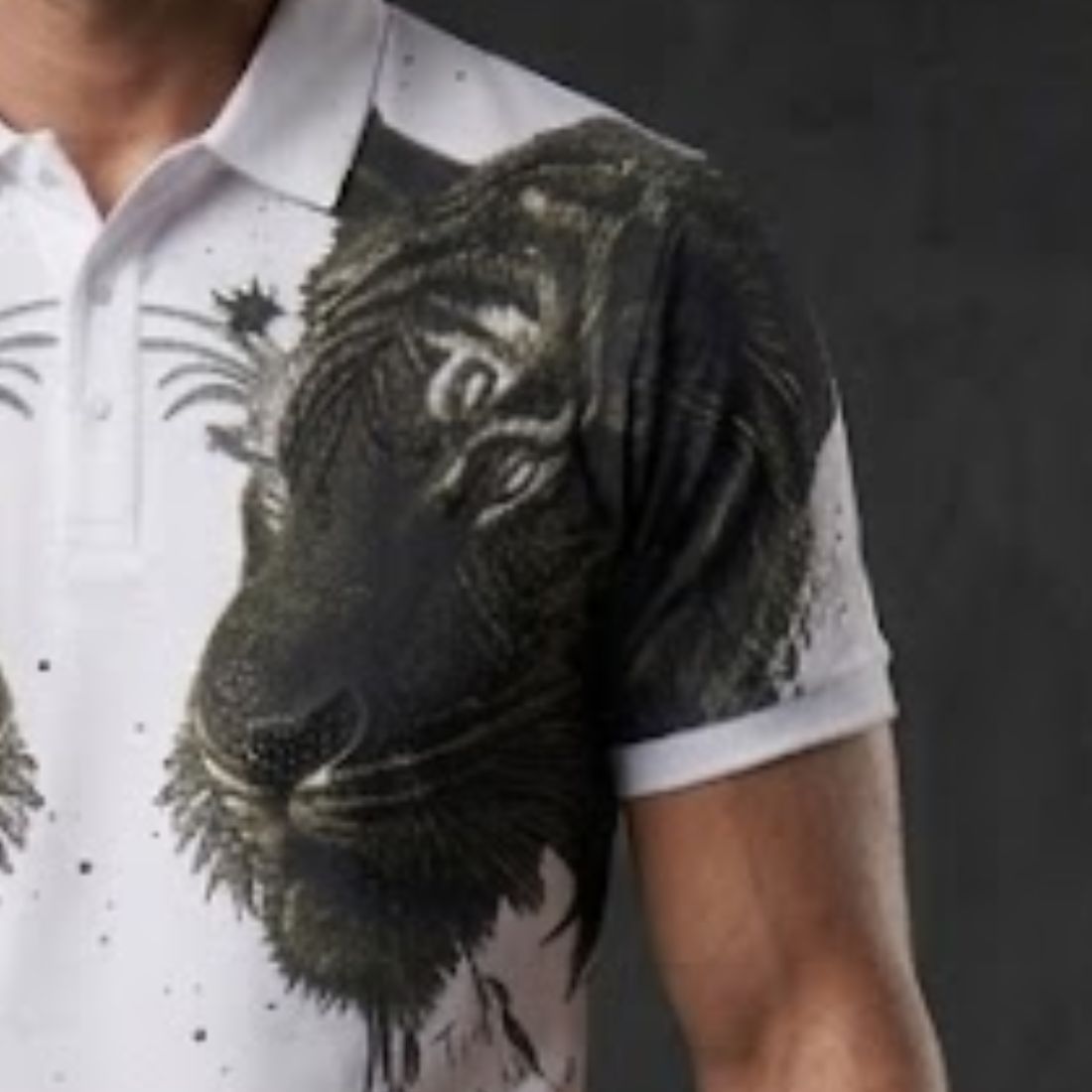 premium style Twin Tiger Graphic Rhinestone Polo T-Shirt