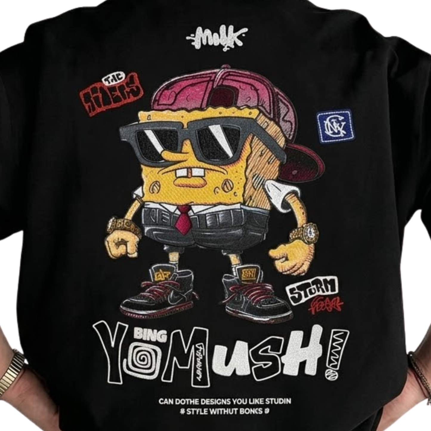Men SpongeBob SquarePants Graphic Printed Round Neck Cotton Oversized T-shirt Heavyweight Streetwear Tee