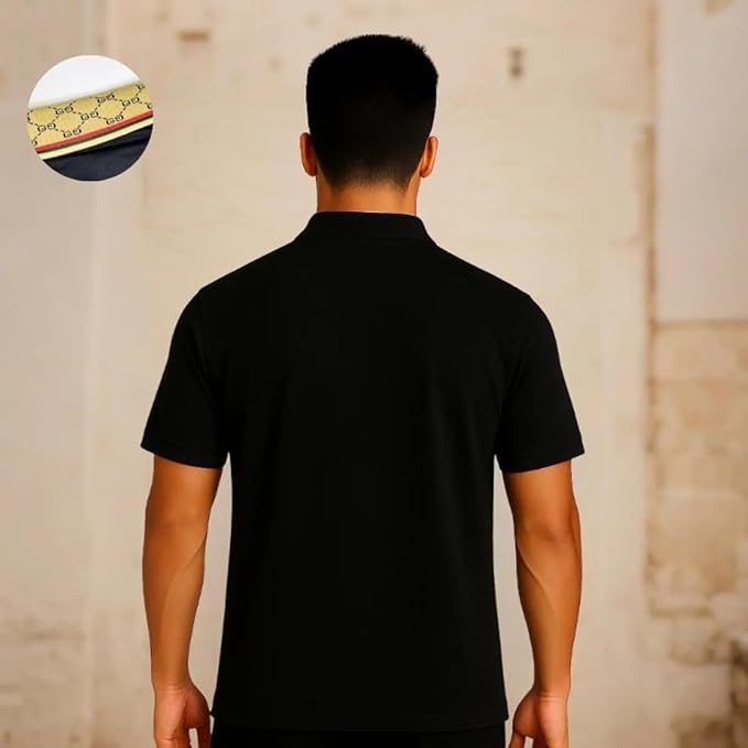 Men's Premium Pure Cotton Black Polo T-Shirt with Bunny Patch _POLO T SHIRT 9303