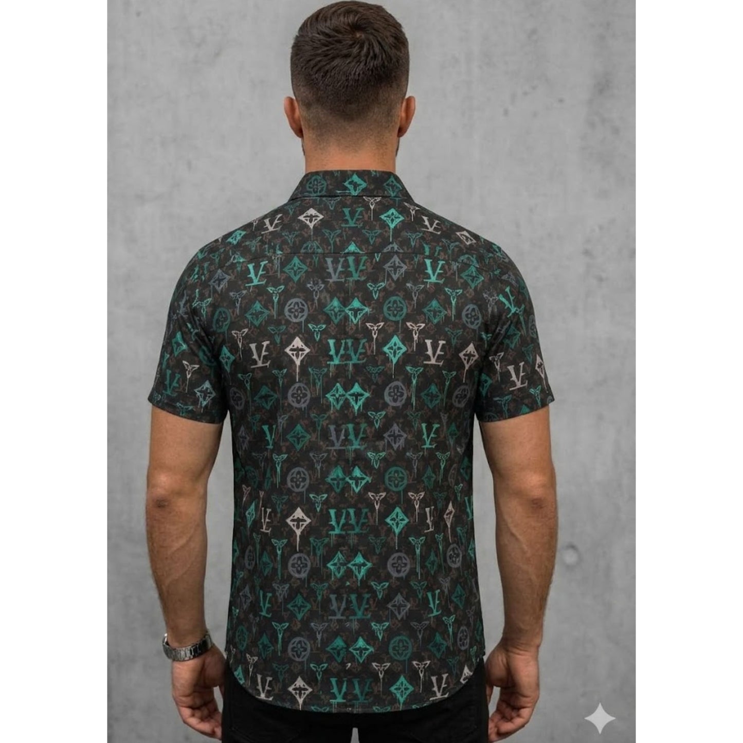 Men's Short Sleeve Shirt,Graphic Print, Casual Style, Regular Fit, Button-Down Collar
