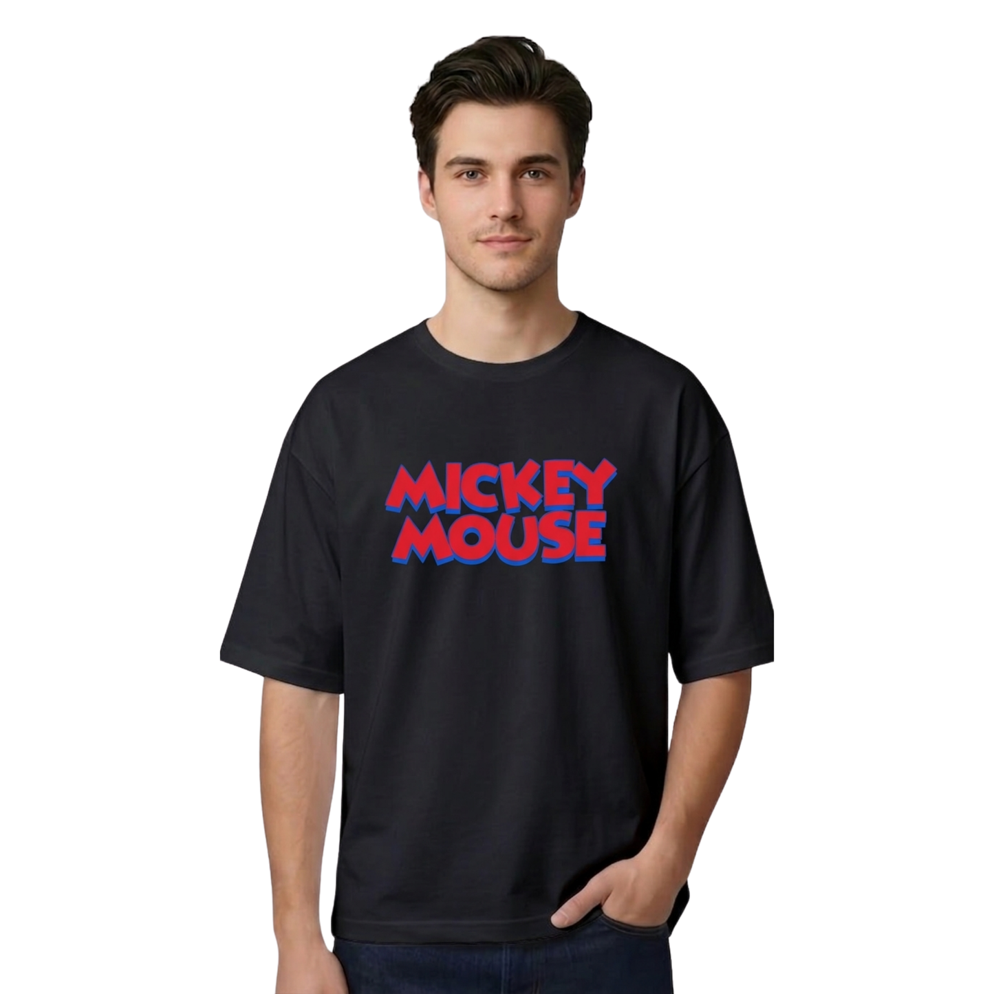 Micckey Mouse Women's Oversized Cotton T-Shirt, White, Round Neck, Half Sleeve, Graphic Print