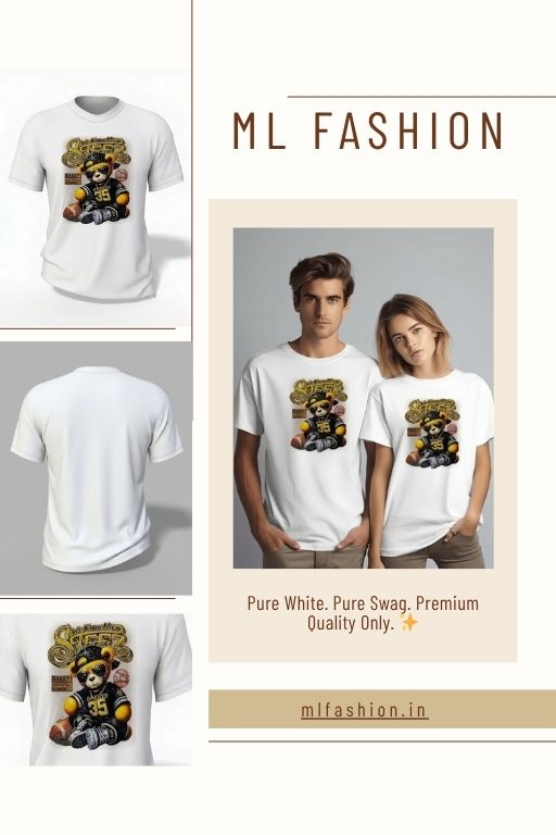 Women's Oversized Graphic T-Shirt, Heavy Cotton, Hip Hop Bear Print, Casual Loose Fit