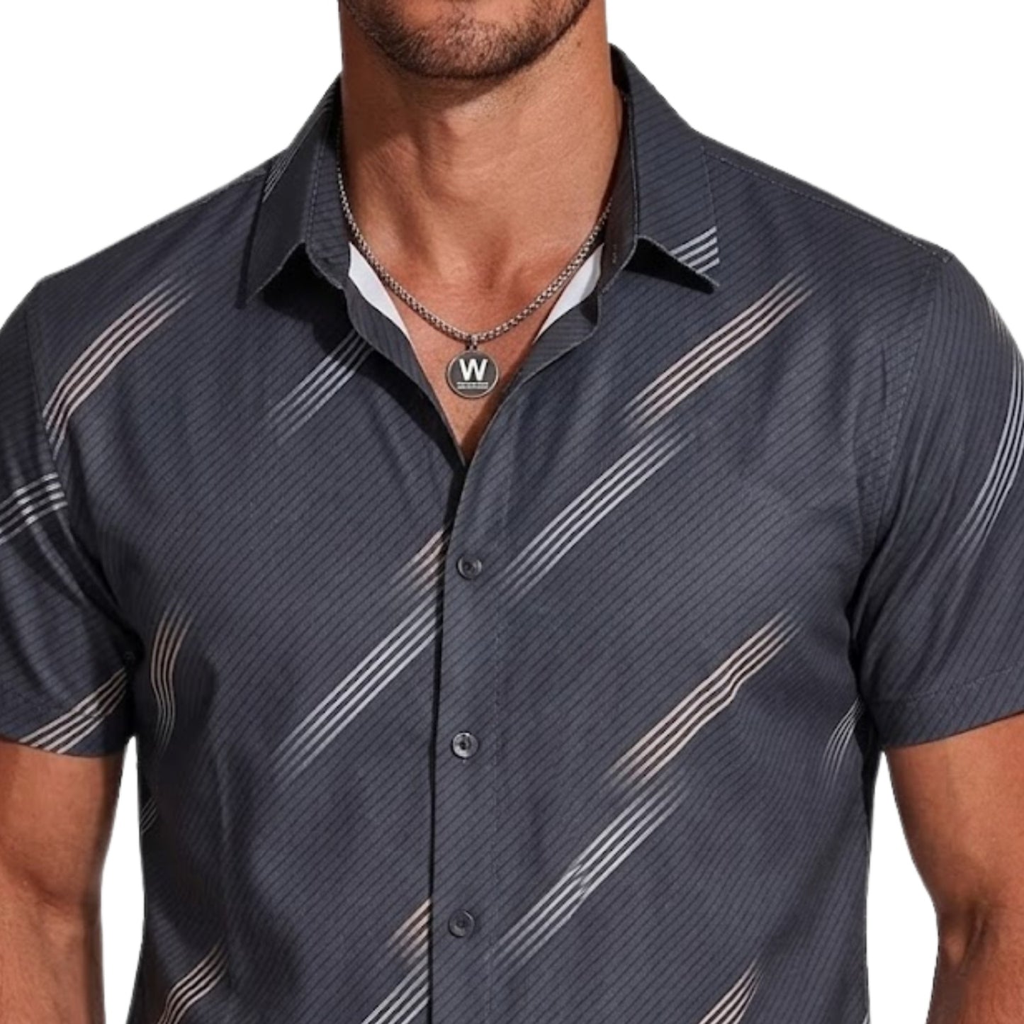 Signature Series: Men's High-End Textured Stripe Casual Shirt Short Sleeve Button-Down