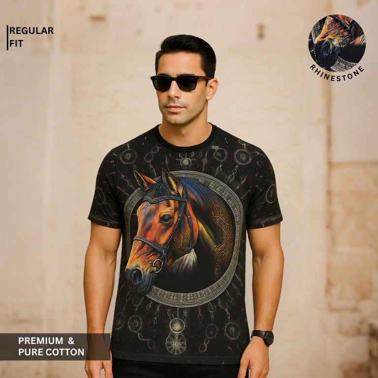 Premium 100% Cotton Animal Siroski T-Shirt For Men