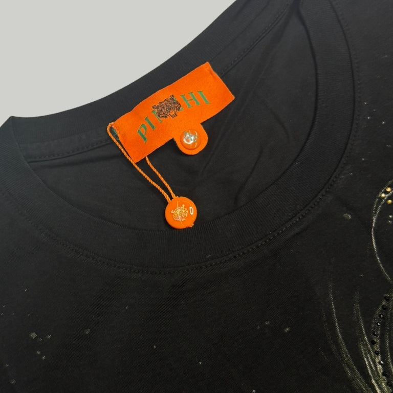 Black Premium 100% Cotton Animal Siroski T-Shirt For Men
