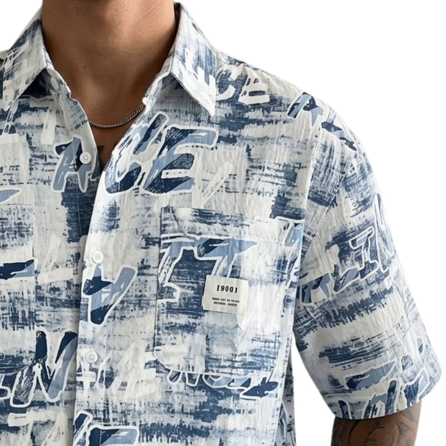 Men's Oversized Abstract Doodle Print Button-Up Shirt
