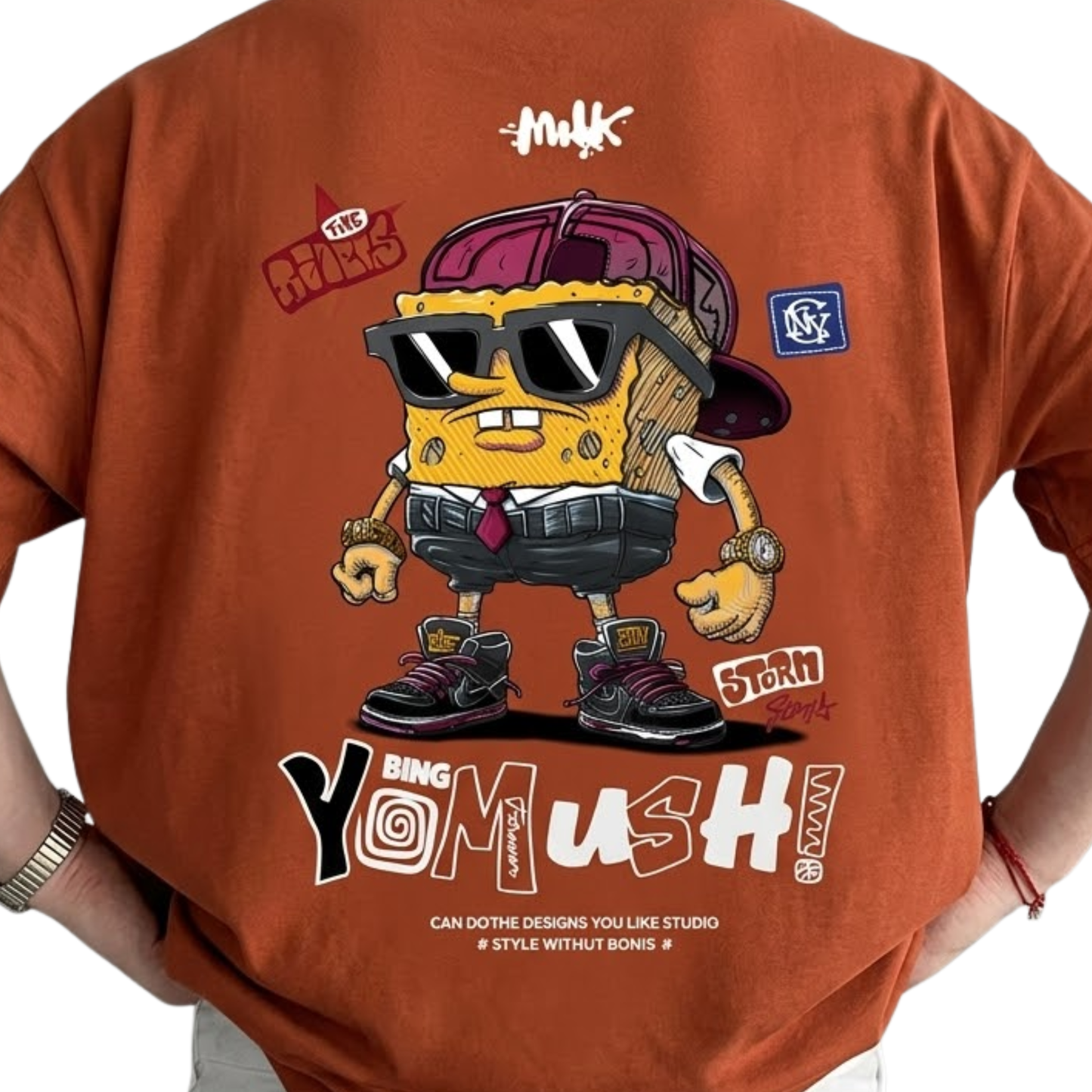 Men SpongeBob SquarePants Graphic Printed Round Neck Cotton Oversized T-shirt Heavyweight Streetwear Tee