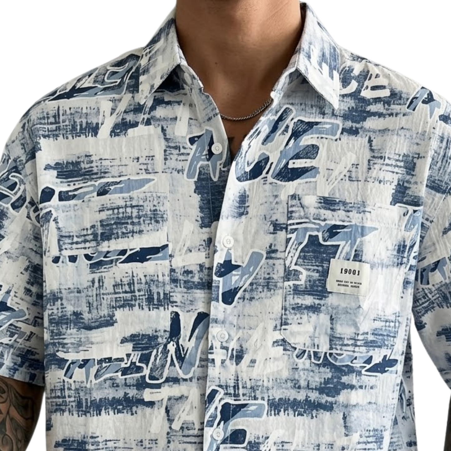 Men's Oversized Abstract Doodle Print Button-Up Shirt