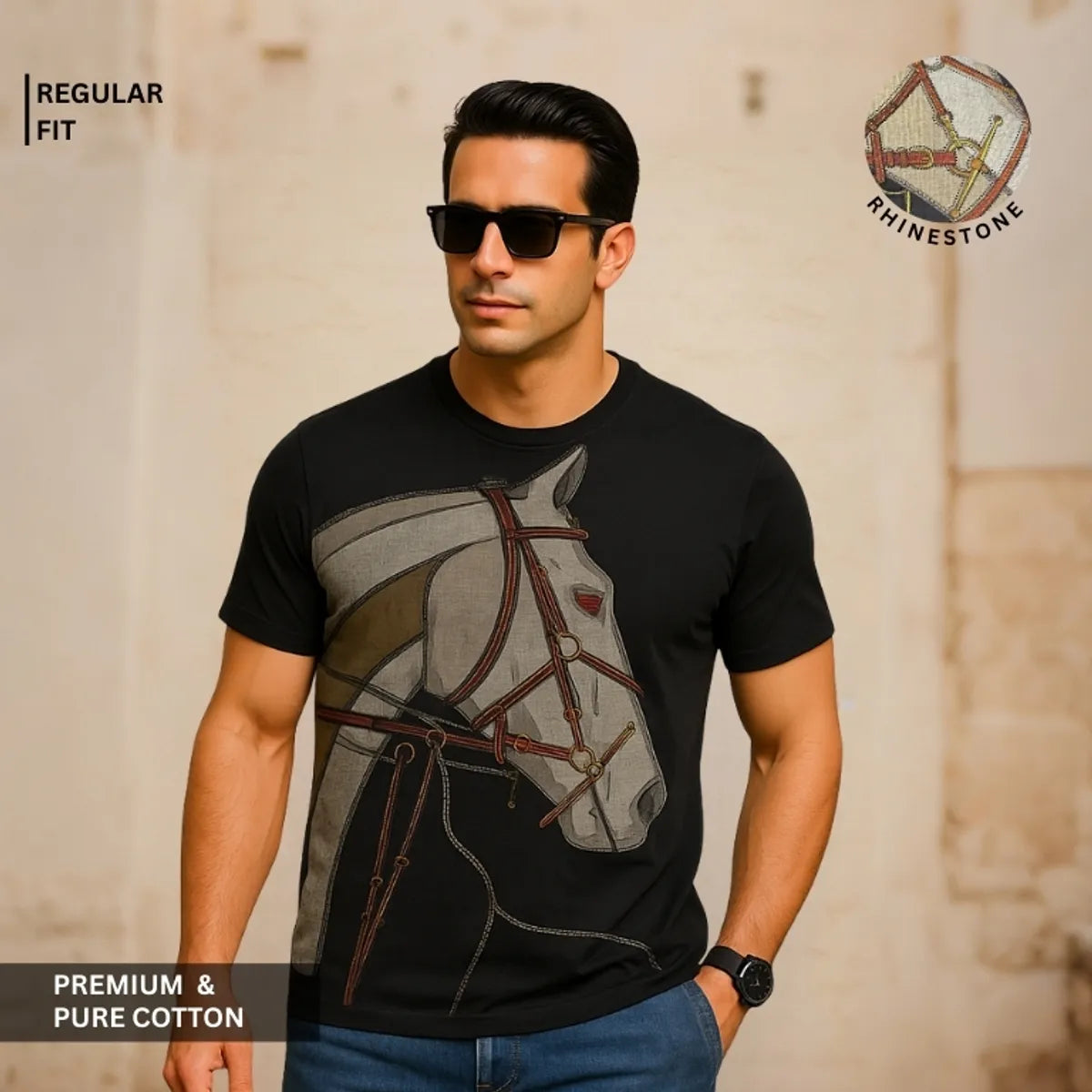 Premium 100% Cotton Animal Siroski T-Shirt For Men's