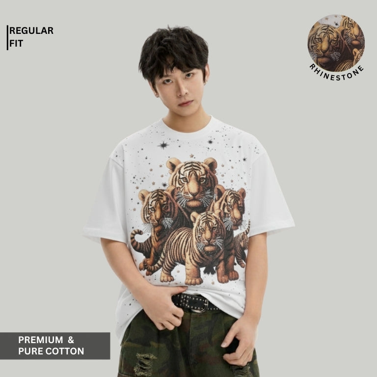 Premium 100% Cotton Premium White Tiger Family Print Cotton T-Shirt for Me Siroski T-Shirt For Men