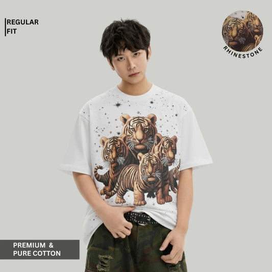 Premium 100% Cotton Premium White Tiger Family Print Cotton T-Shirt for Me Siroski T-Shirt For Men