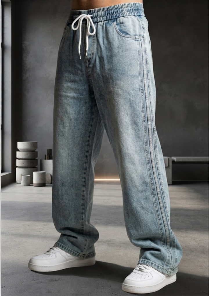 Urban Style Side Stripes Baggy Denim Joggers