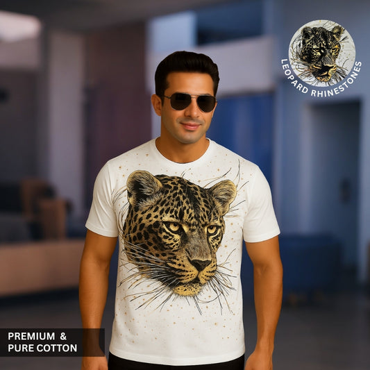 White Premium 100% Cotton Men’s Luxury Leopard Face Graphic T-Shirt – Premium CottonT-Shirt For Men