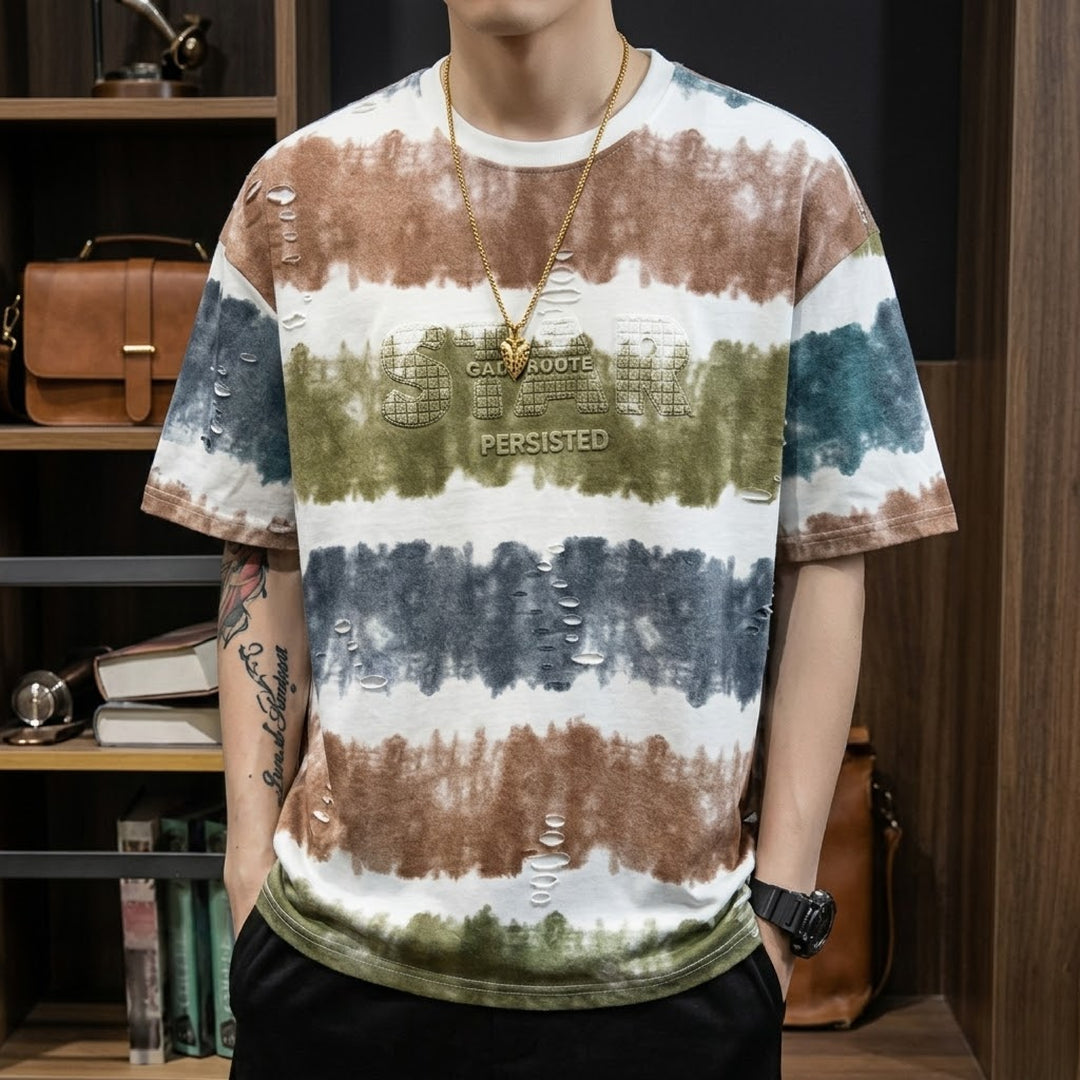 Rugged Look Multi-Stripe Print T-Shirt