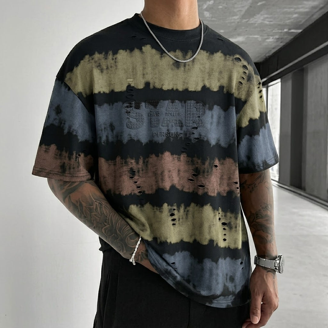 Rugged Look Multi-Stripe Print T-Shirt