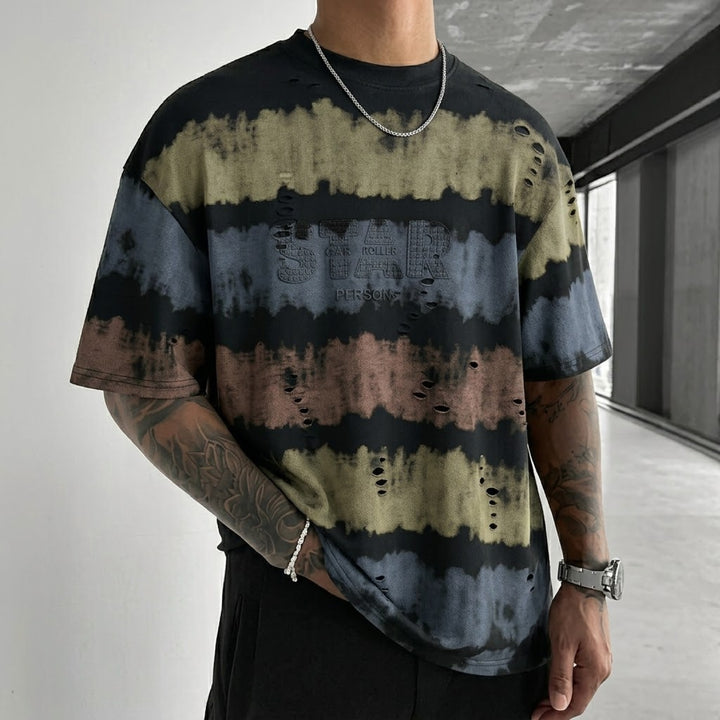 Rugged Look Multi-Stripe Print T-Shirt