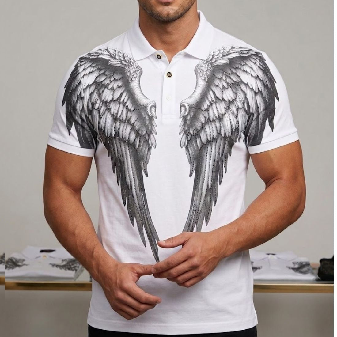 Angel Wings Printed Polo T-Shirt Graphic Polo T-Shirt
