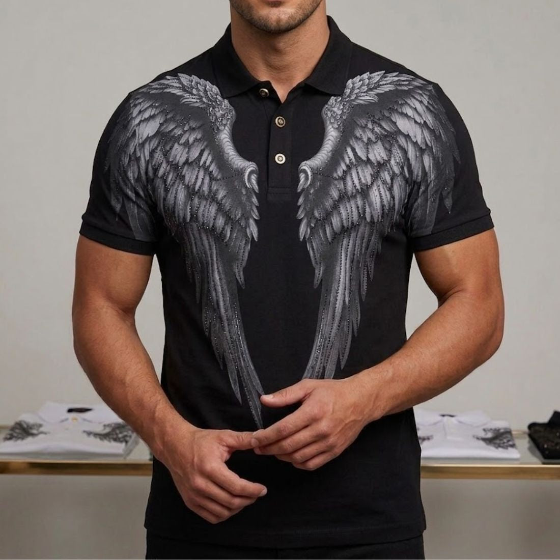 Angel Wings Printed Polo T-Shirt Graphic Polo T-Shirt