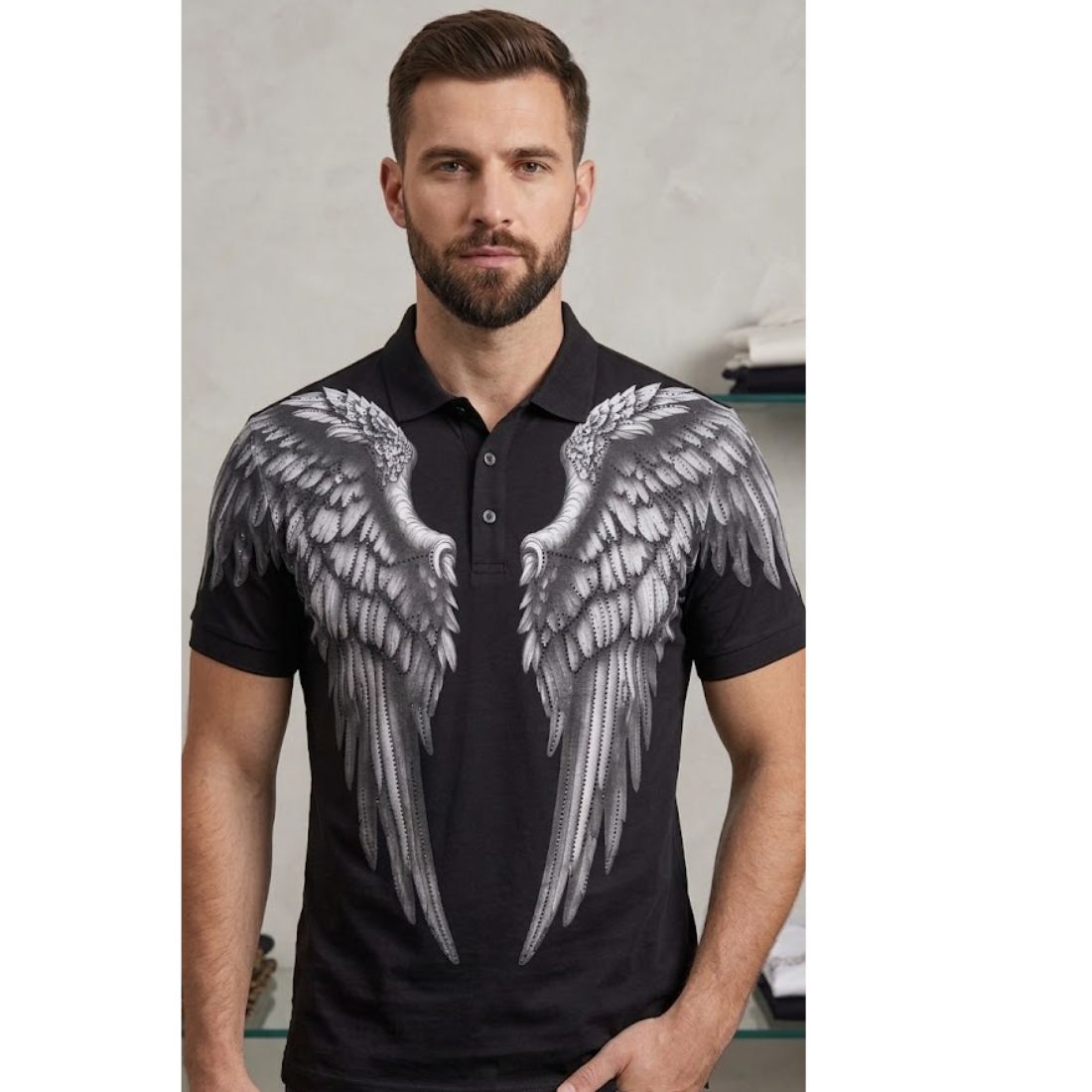 Angel Wings Printed Polo T-Shirt Graphic Polo T-Shirt