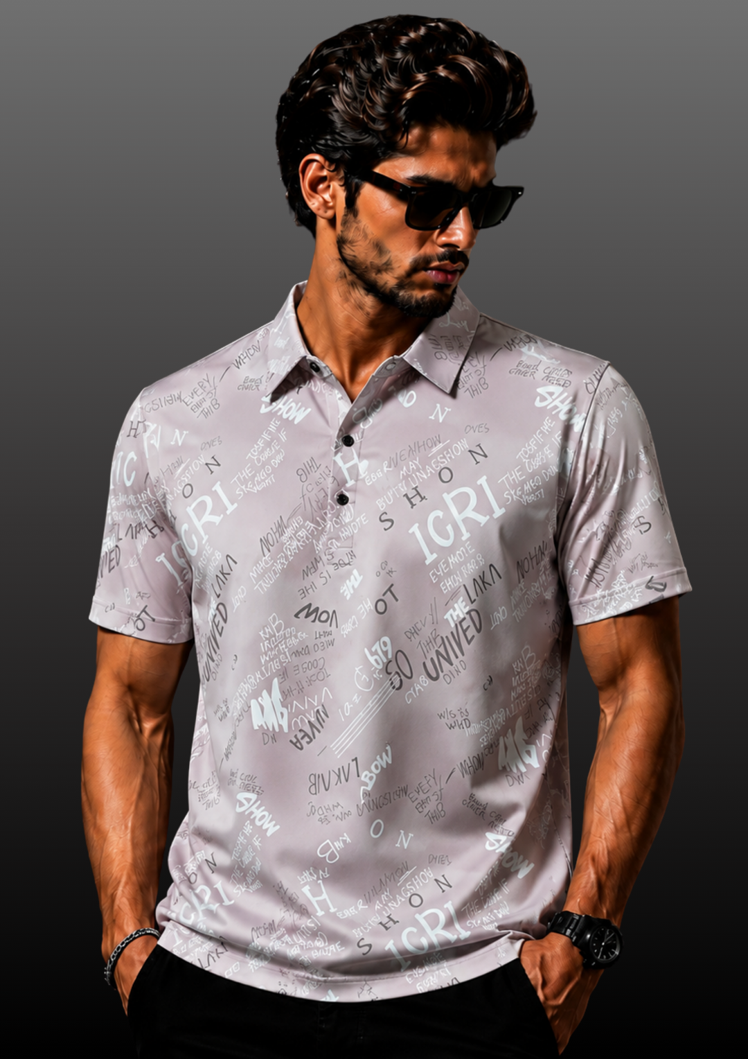 Typographic Print Casual Polo T-Shirt