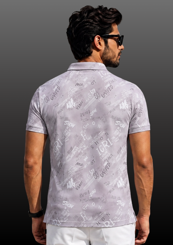 Typographic Print Casual Polo T-Shirt