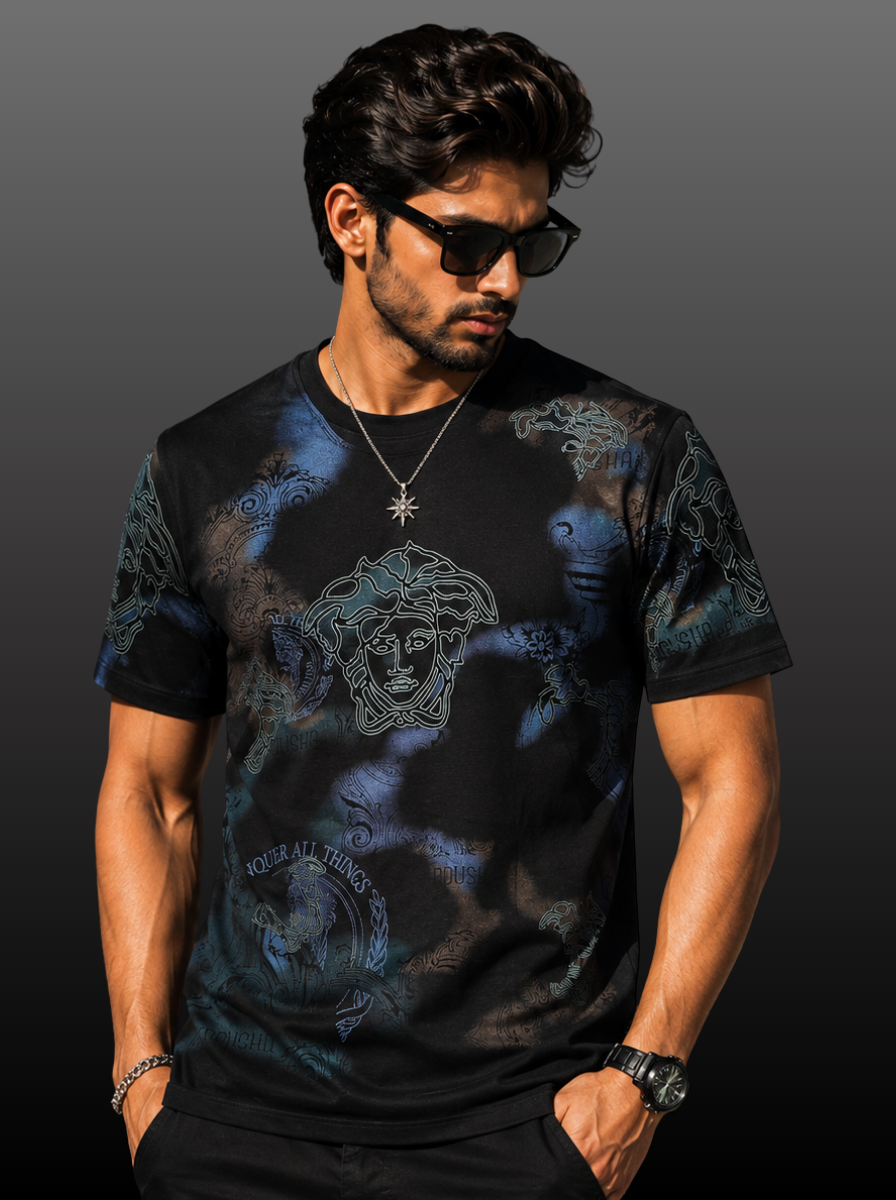 Medusa Embroidery Pastel Tie-Dye T-Shirt