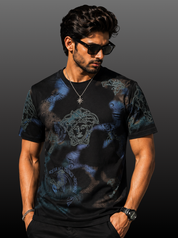 Medusa Embroidery Pastel Tie-Dye T-Shirt