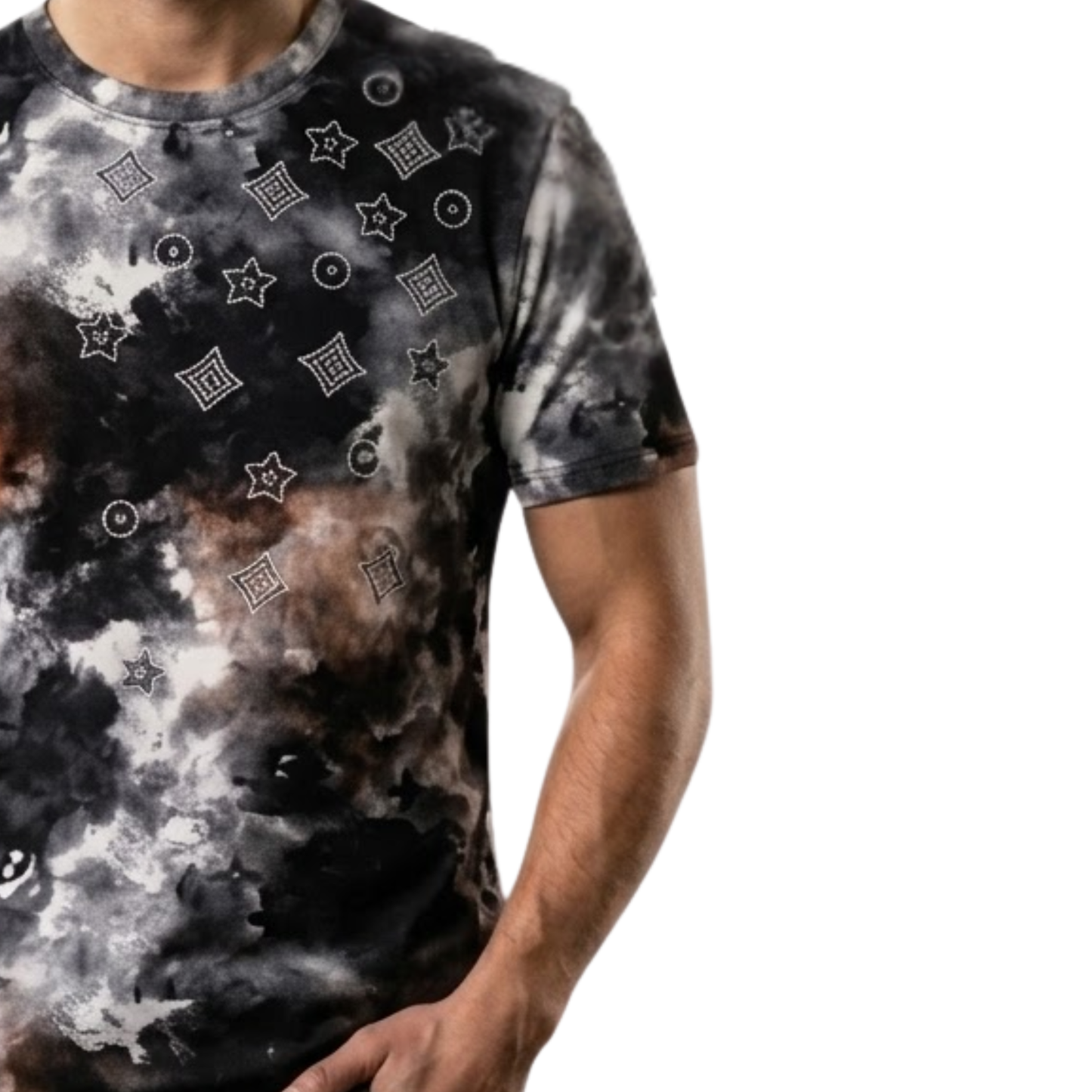 Smoke & Stars Allover Dark Galaxy Star Print Rhinestone  Graphic T-Shirt