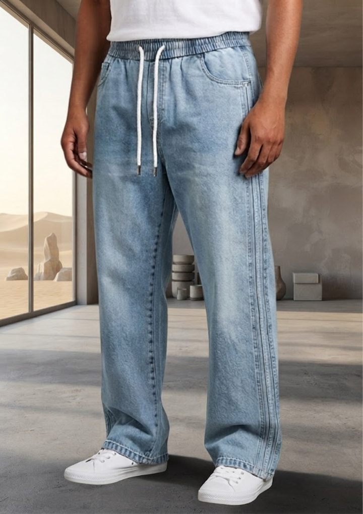 Urban Style Side Stripes Baggy Denim Joggers