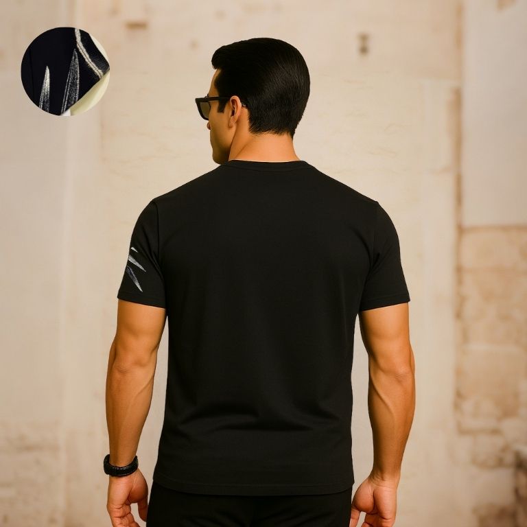 Men’s Premium Eagle Rhinestone Graphic BLACK Cotton T-Shirt – Regular Fit