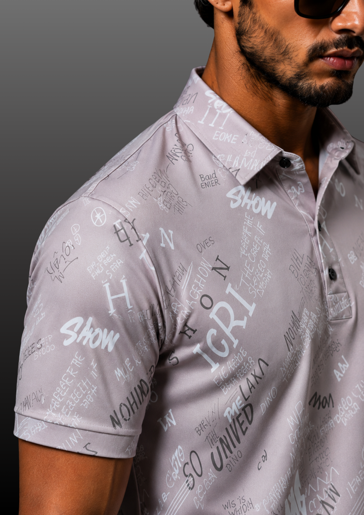Typographic Print Casual Polo T-Shirt