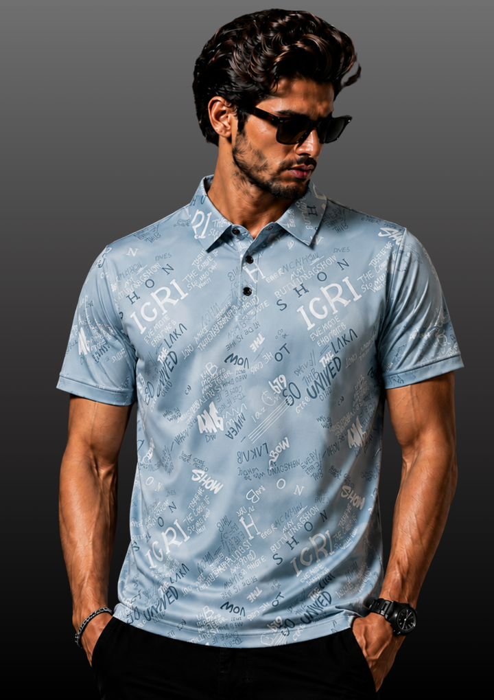 Typographic Print Casual Polo T-Shirt