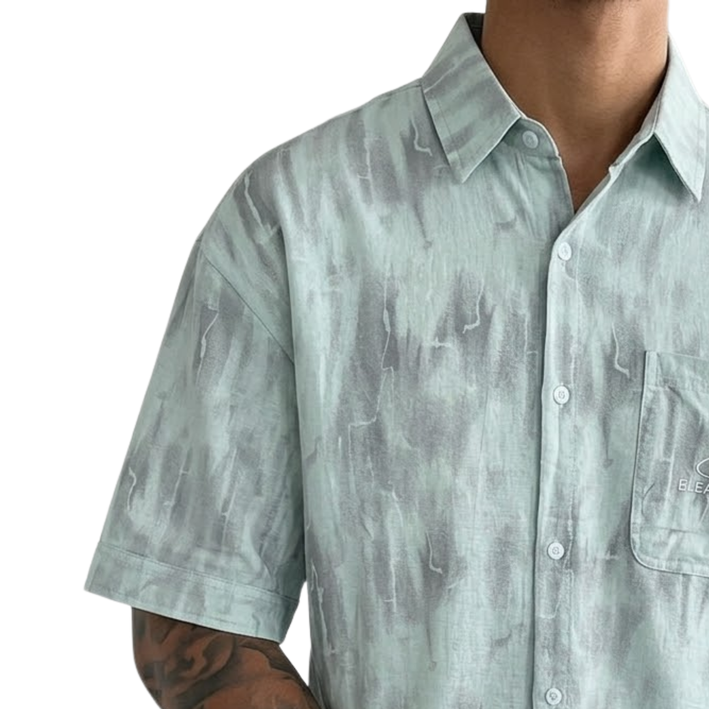 Men's Oversized Acid Wash Short Sleeve Button-Down Shirt