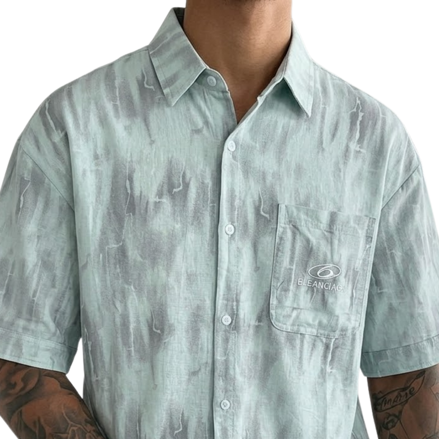 Men's Oversized Acid Wash Short Sleeve Button-Down Shirt