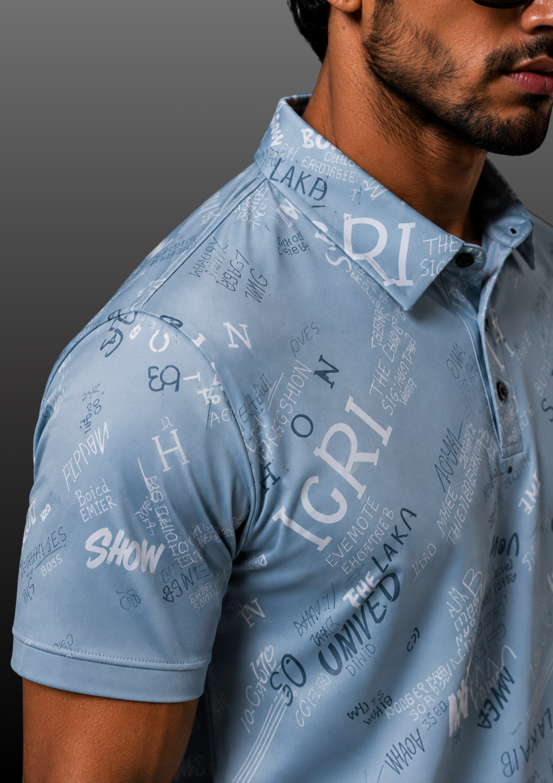 Typographic Print Casual Polo T-Shirt