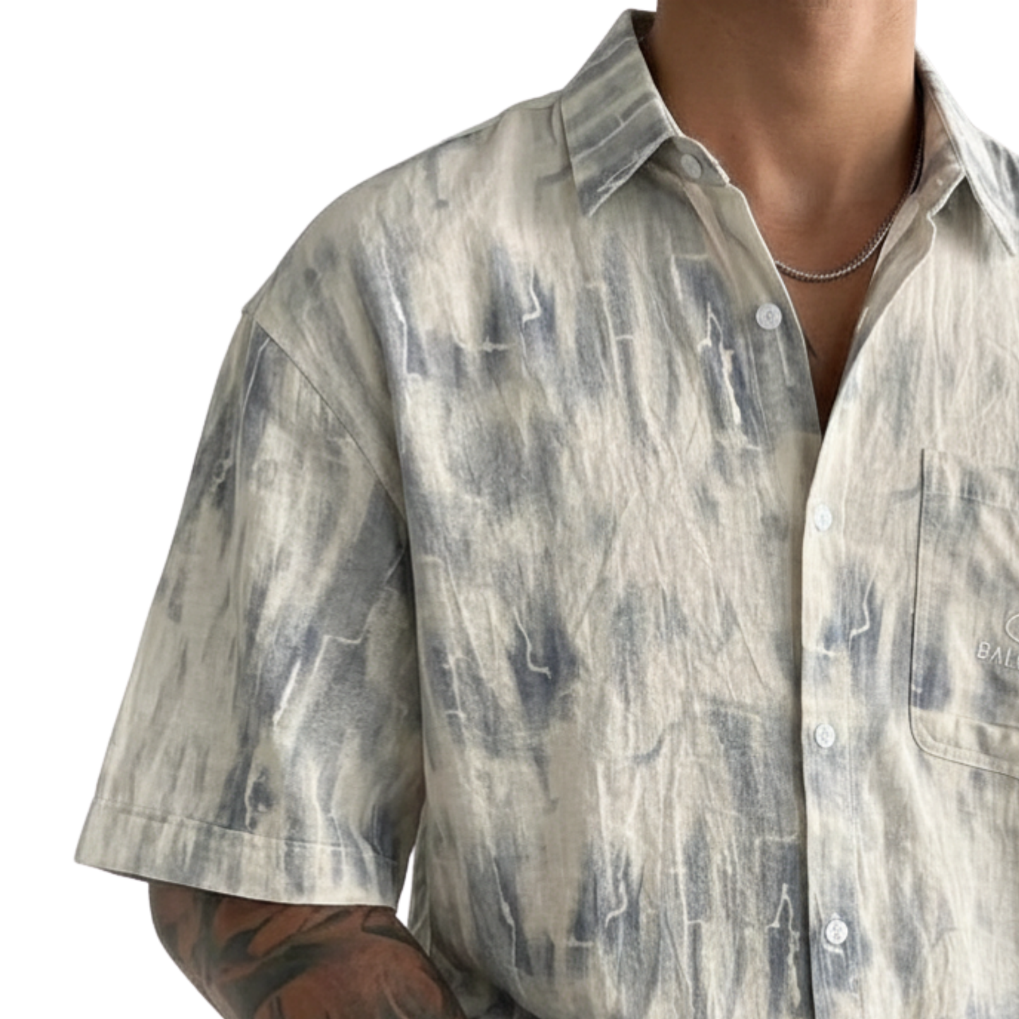 Men's Oversized Acid Wash Short Sleeve Button-Down Shirt