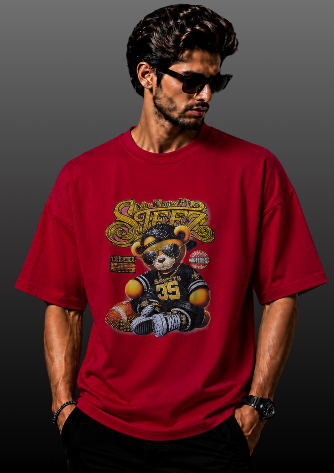 Football Bear Swarovski Embellished T-Shirt
