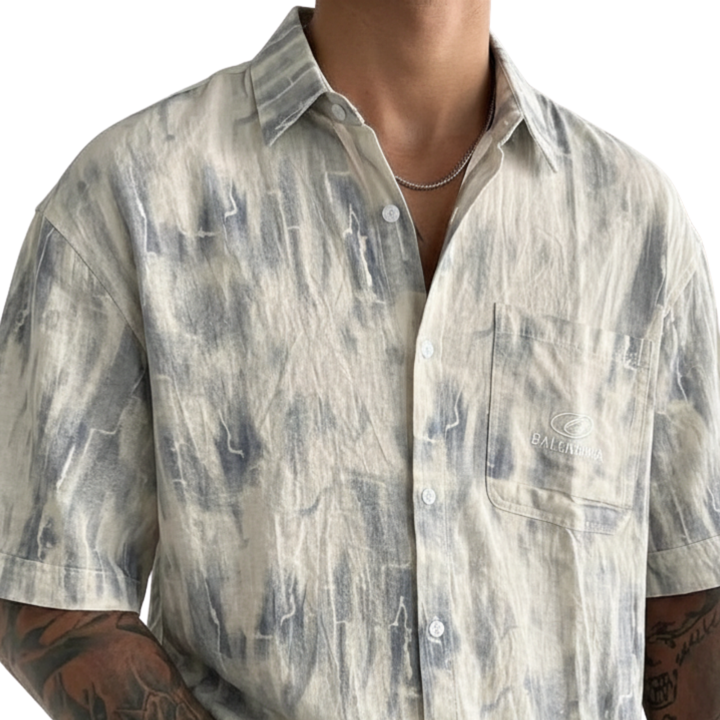 Men's Oversized Acid Wash Short Sleeve Button-Down Shirt