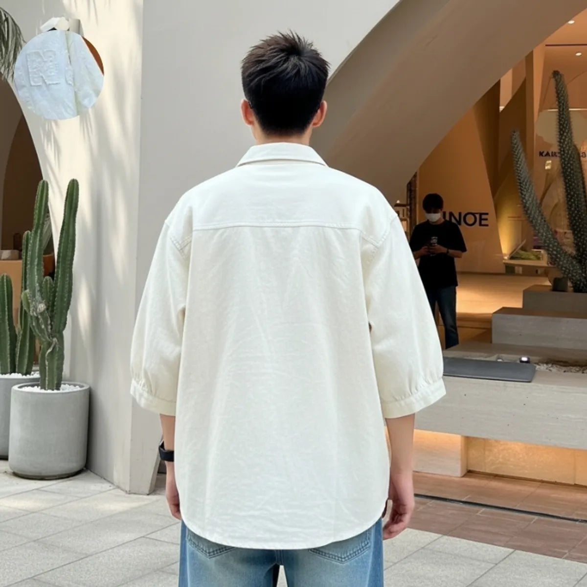 Cream Color Premium 100% Textured  Letter Embroidery Shirt For Men's