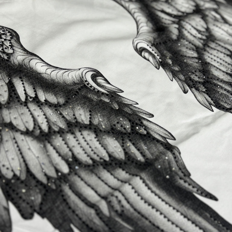 Premium 100% Cotton Men’s Premium Angel Wing Rhinestone Graphic White Cotton T-Shirt – Regular Fit