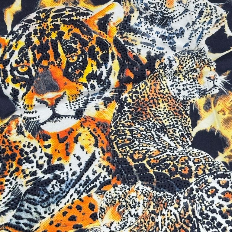 Men’s Premium Leopard Rhinestone Graphic Animal Print Cotton T-Shirt – Regular Fit