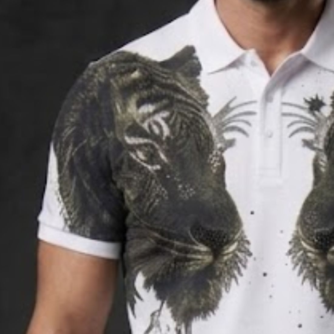premium style Twin Tiger Graphic Rhinestone Polo T-Shirt