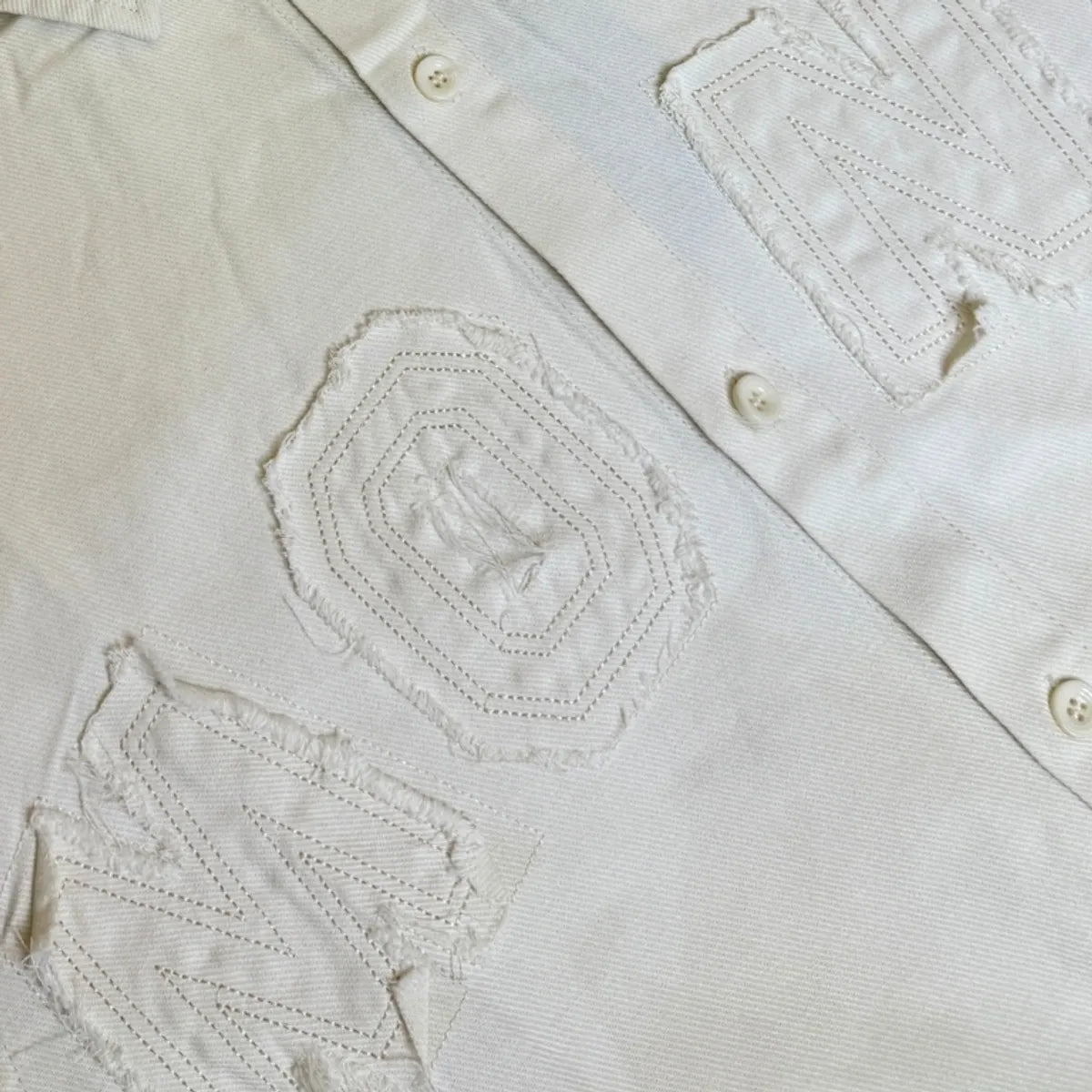 Cream Color Premium 100% Textured  Letter Embroidery Shirt For Men's