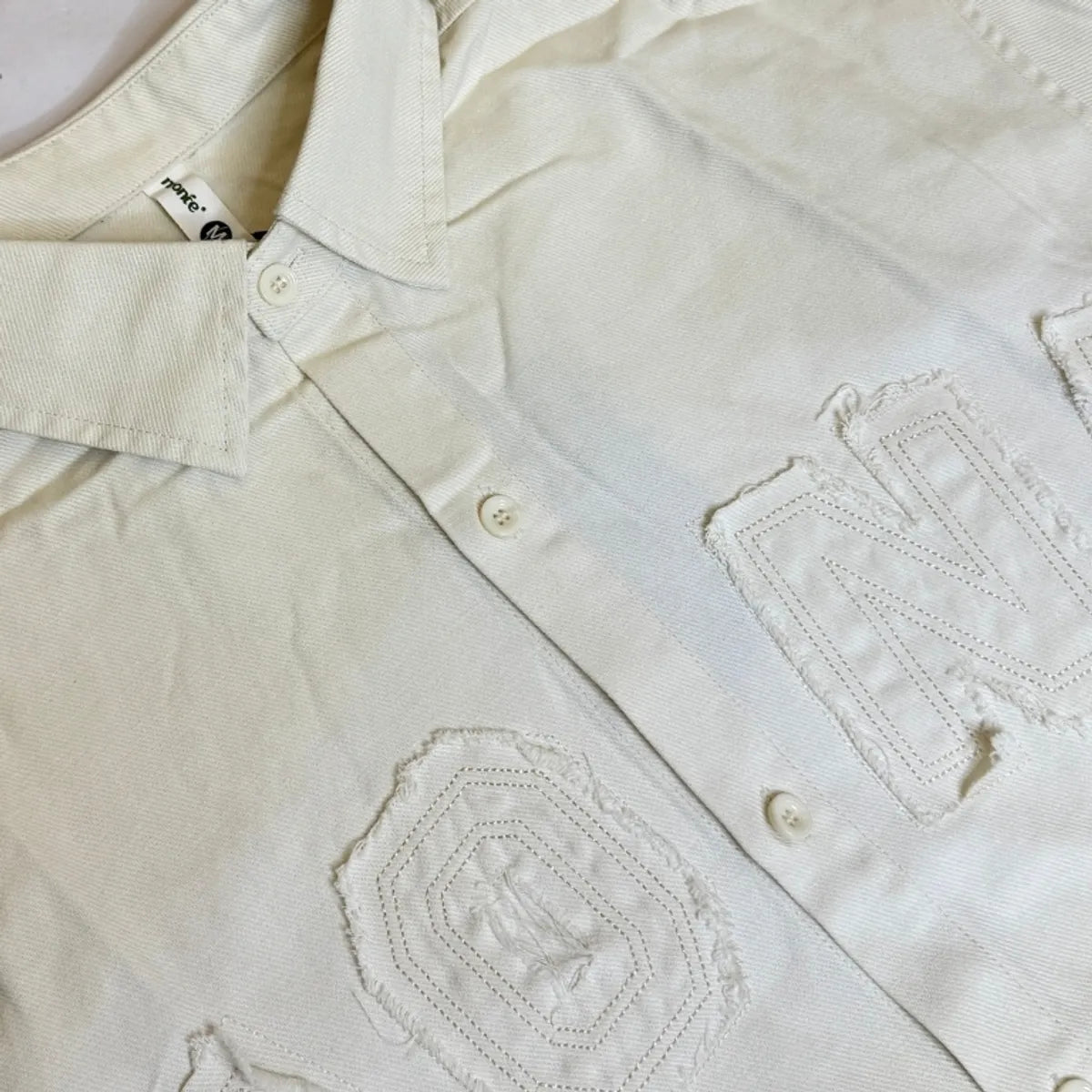 Cream Color Premium 100% Textured  Letter Embroidery Shirt For Men's