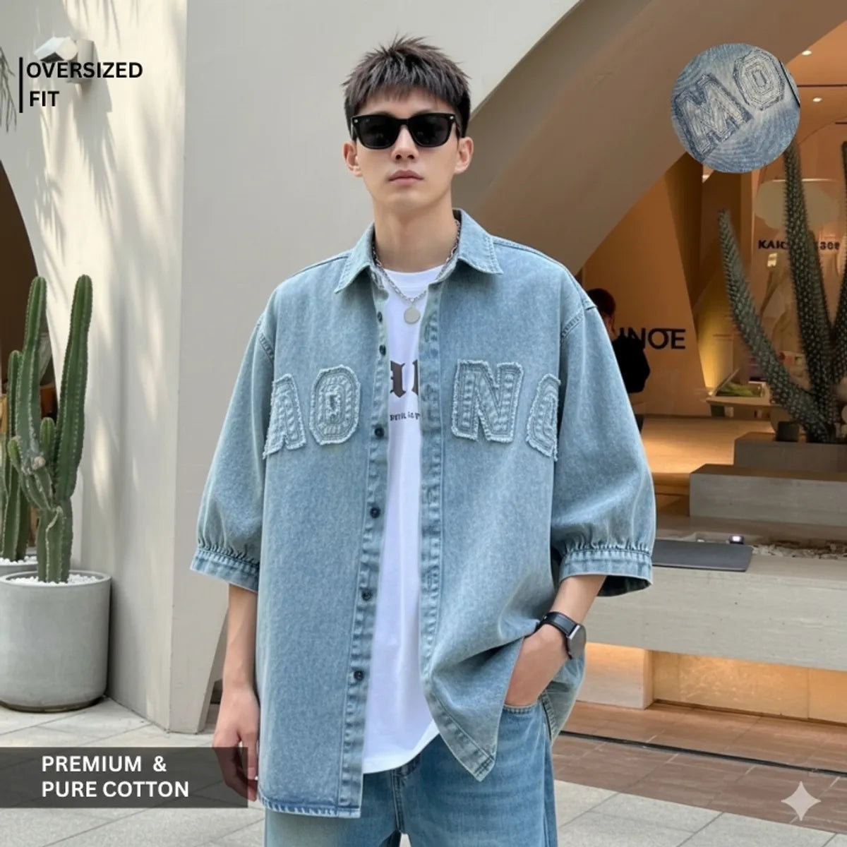 Cream Color Premium 100% Textured  Letter Embroidery Shirt For Men's