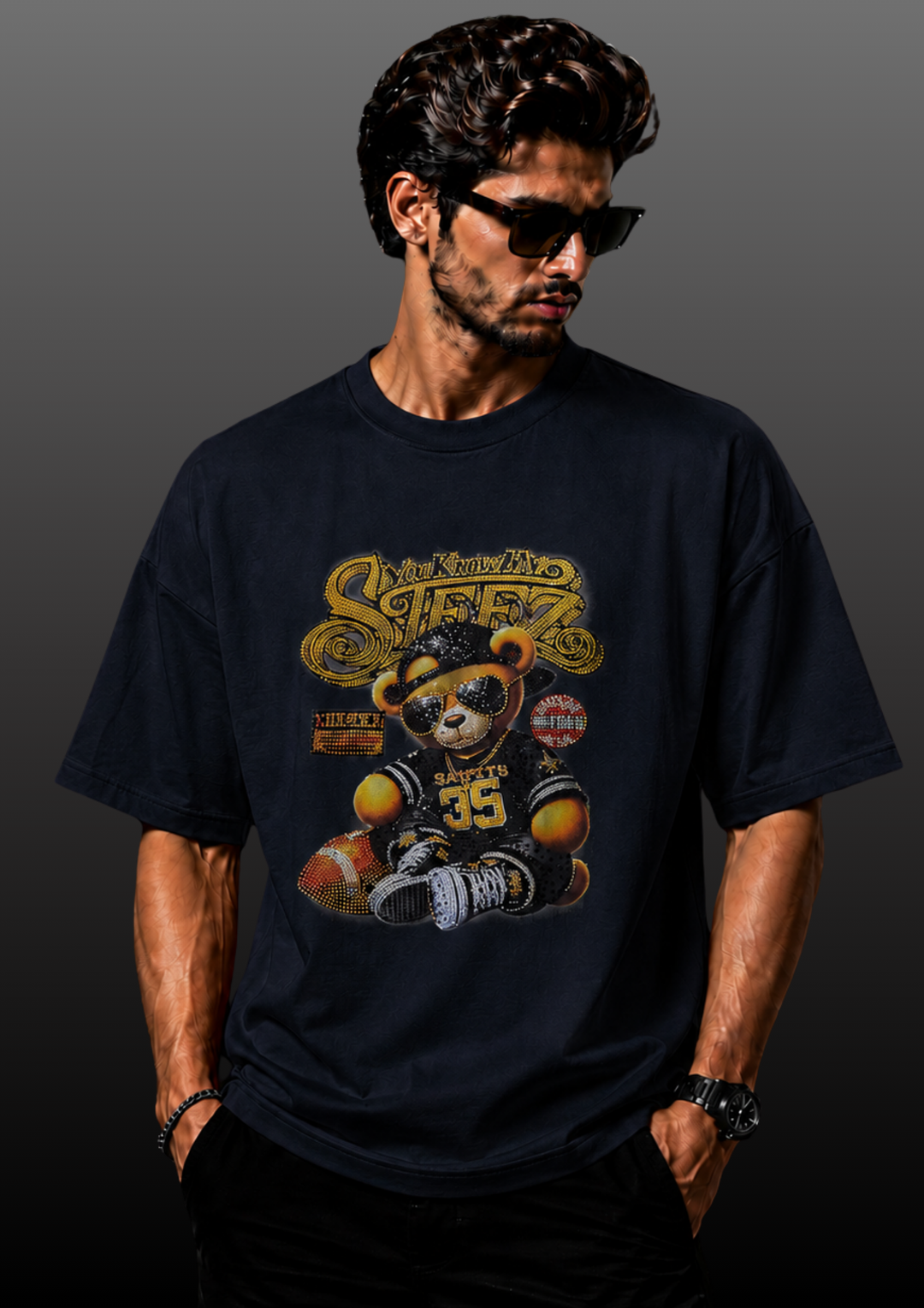 Football Bear Swarovski Embellished T-Shirt