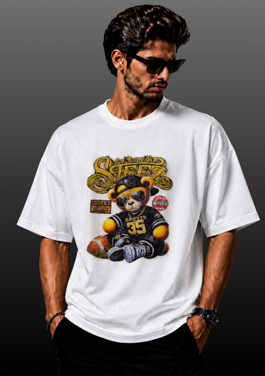 Football Bear Swarovski Embellished T-Shirt