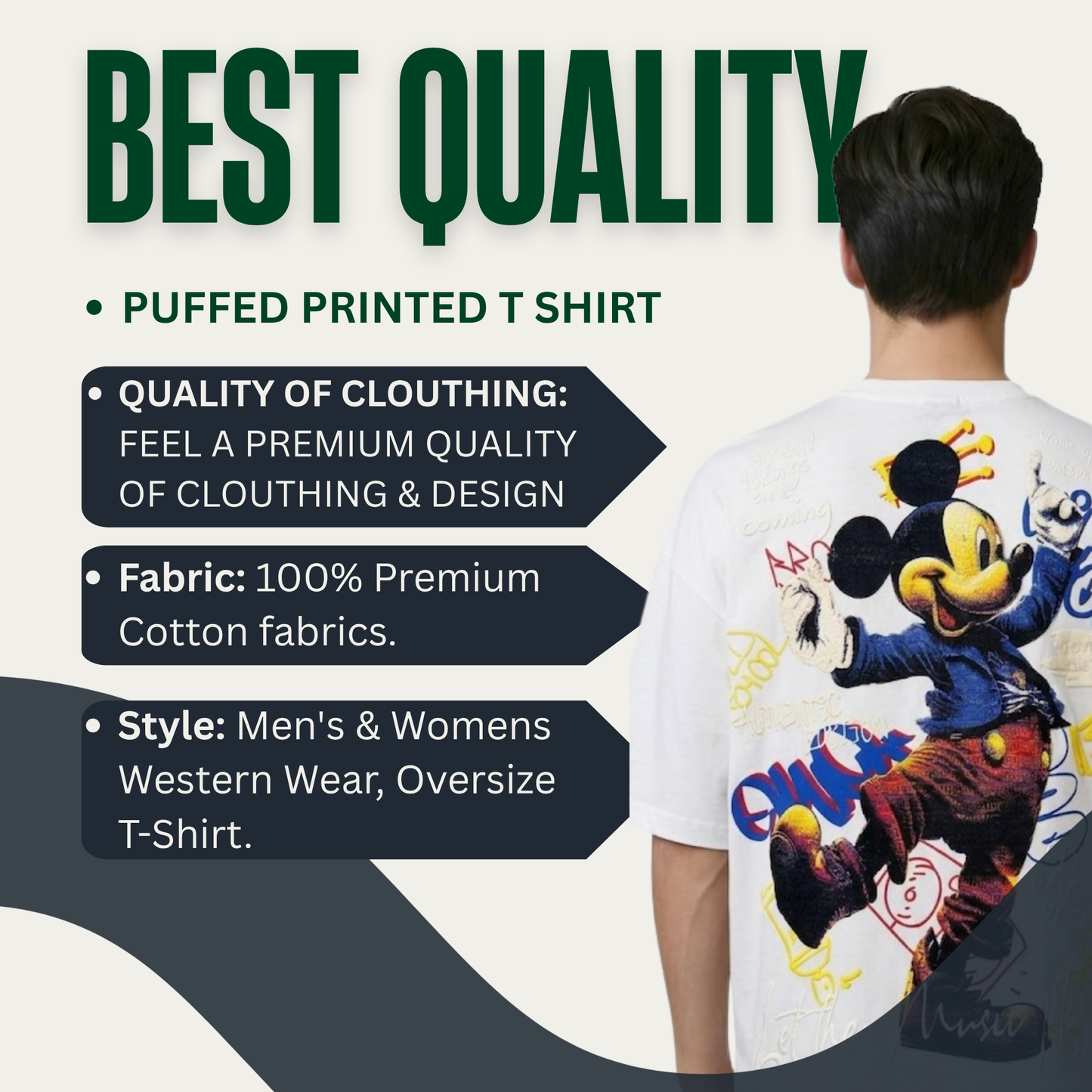 Micckey Mouse Women's Oversized Cotton T-Shirt, White, Round Neck, Half Sleeve, Graphic Print