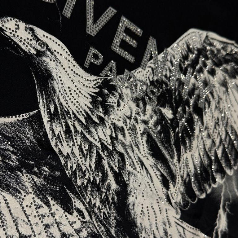 Men’s Premium Eagle Rhinestone Graphic BLACK Cotton T-Shirt – Regular Fit