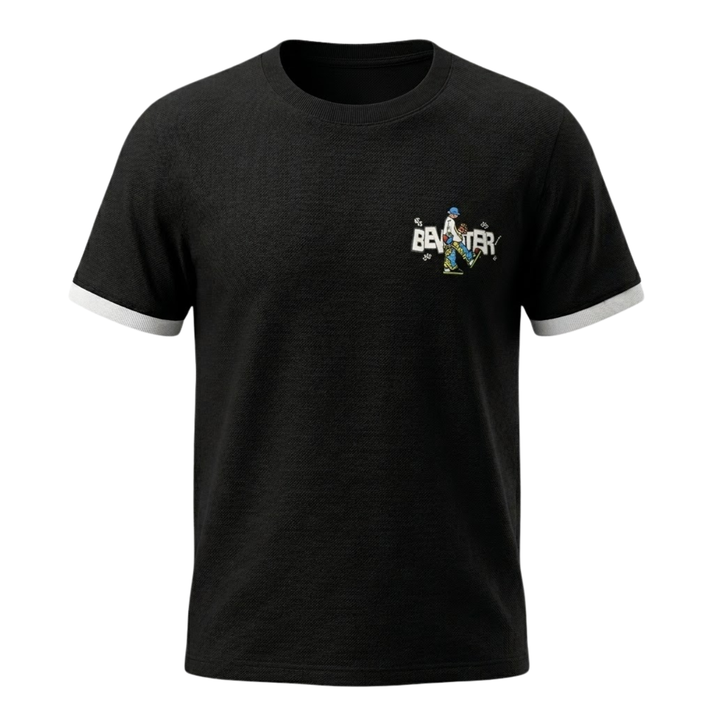 2626 "BANTER" Urban Character Oversized Streetwear Tee Men's  Oversized Graphic T-Shirt with White Layered Sleeves